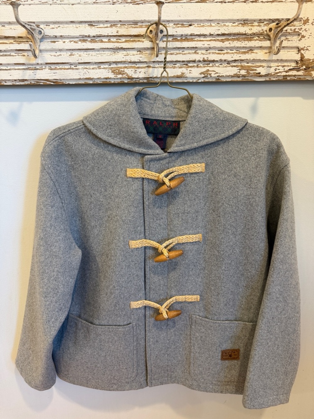 Ralph Lauren Vintage Toggle Light Gray Wool Toggle Pea Coat. Size medium